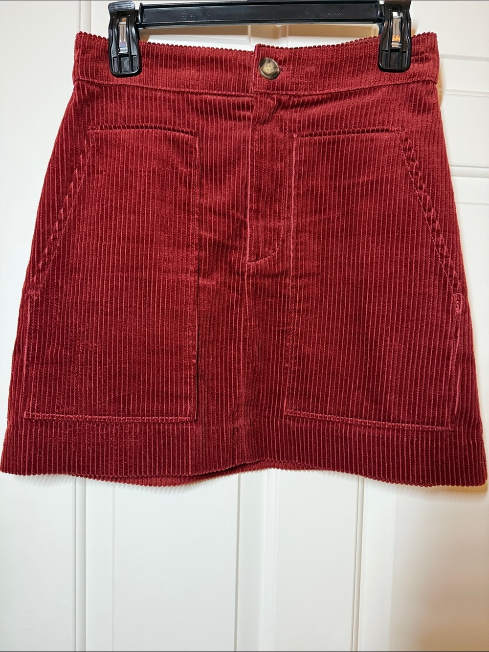 H&M Red Corduroy Mini Skirt with Front Patch Pockets